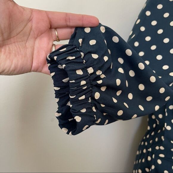 ZARA Navy Blue Polka Dot Shirt Dress Twist front Medium - Picture 4 of 6
